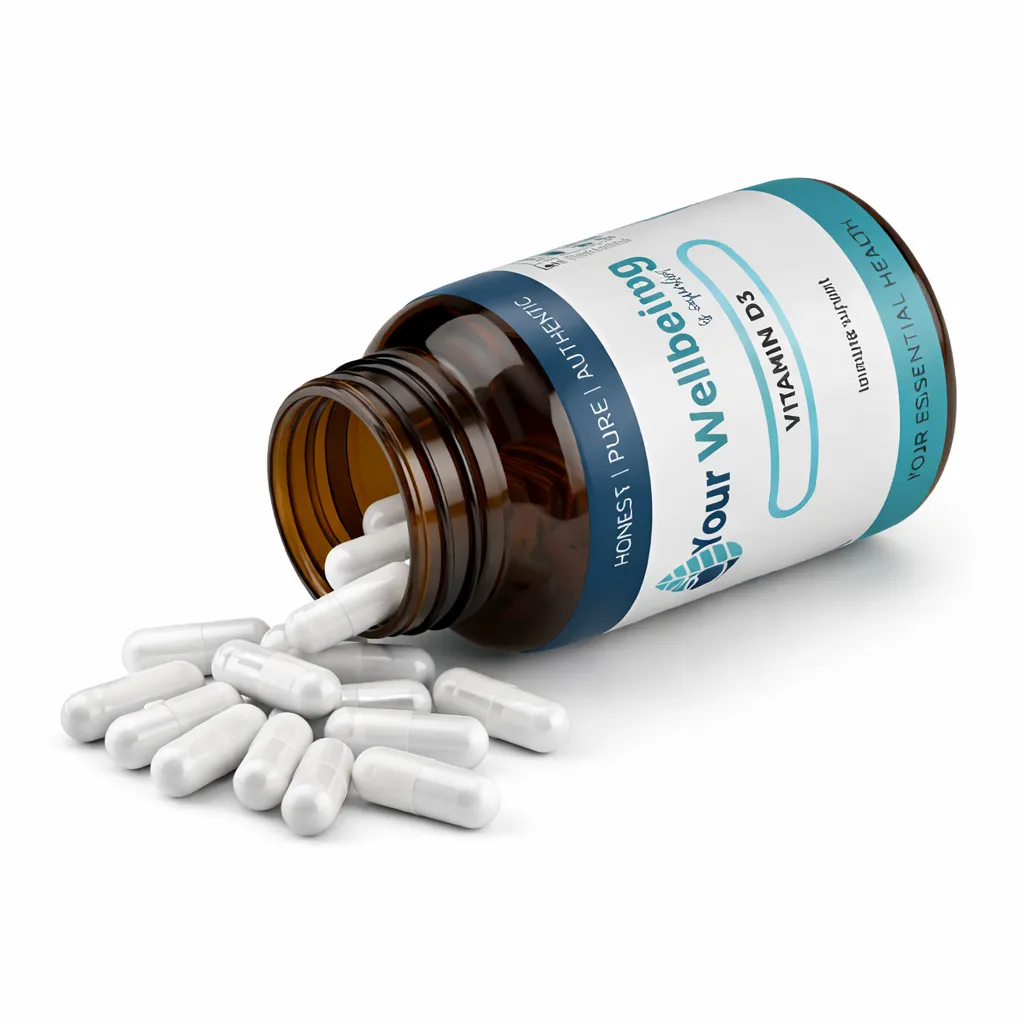 Vitamin D3 capsules spilling from bottle.webp
